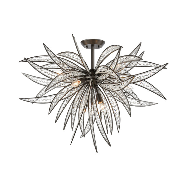 Elk Lighting Naples 8-Light Semi Flush Mount in Dark Graphite with Clear Crystal 16363/8